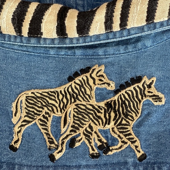 Dress Barn denim zebra safari shirt size 18/20 embroidery applique zoo teacher - Picture 12 of 16